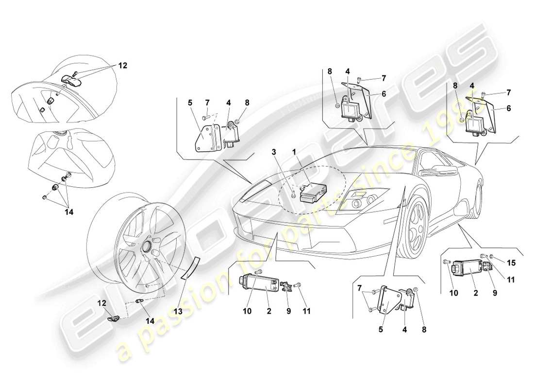 lamborghini reventon sistema de control de presión de neumáticos diagrama de piezas