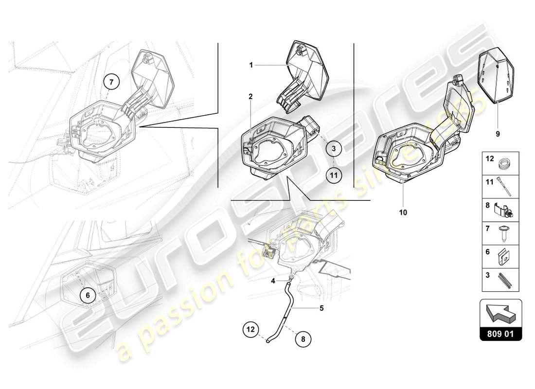 lamborghini ultimae (2022) diagrama de piezas de la tapa de llenado de combustible