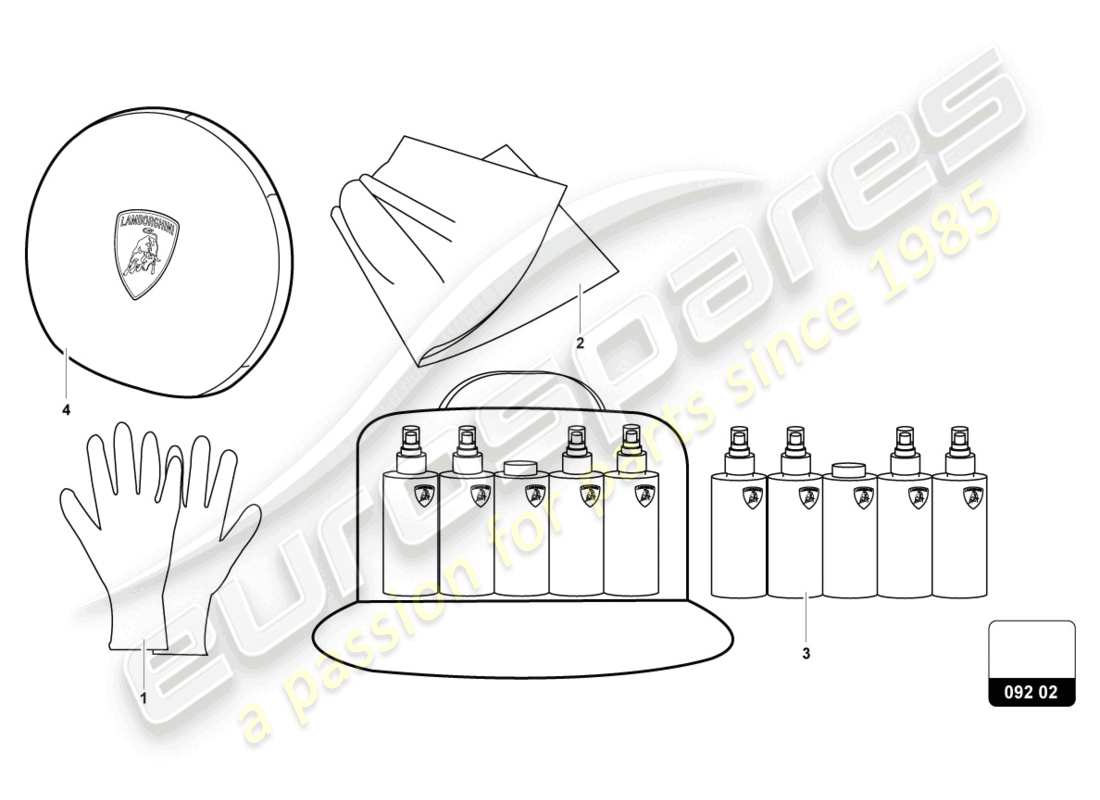 lamborghini urus s (accessories) diagrama de piezas del kit de cuidado