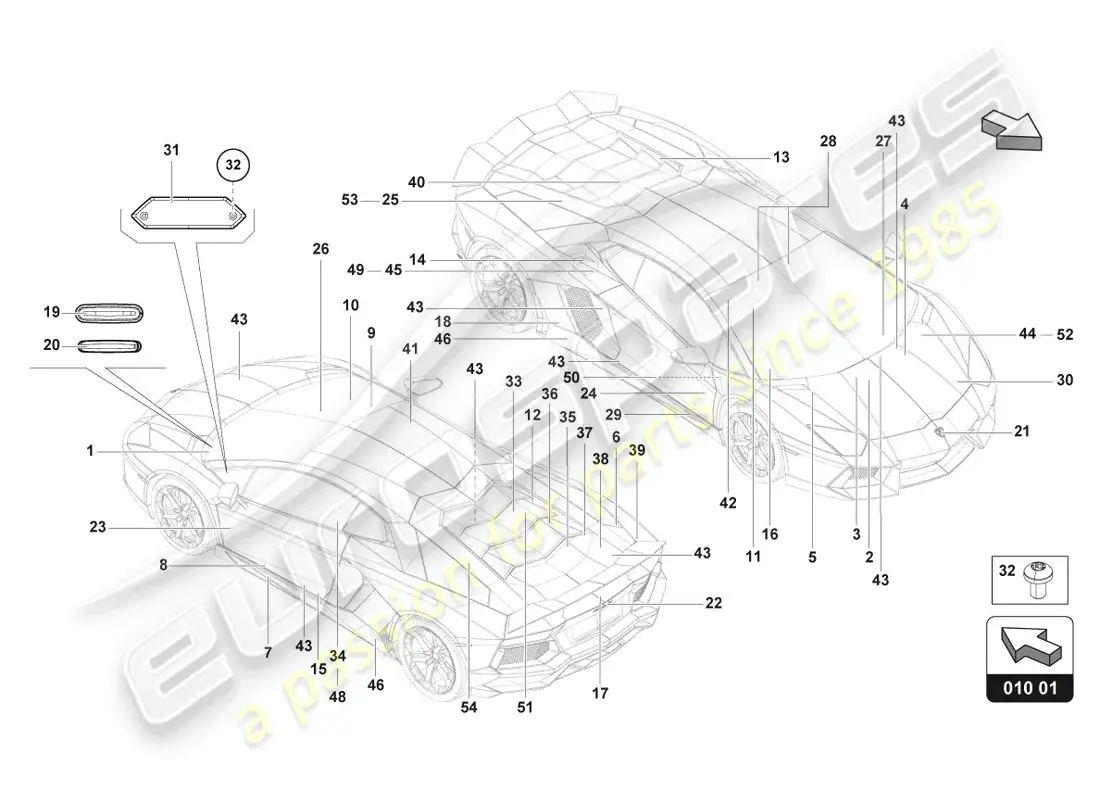 lamborghini lp700-4 roadster (2017) placas tipo diagrama de piezas