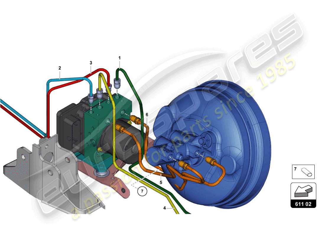 lamborghini ultimae (2022) servo freno, tubos y sistema de vacío diagrama de partes