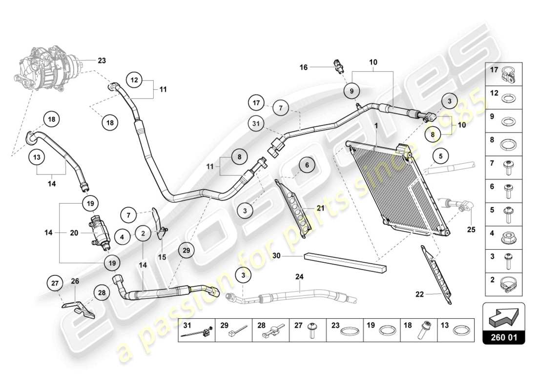 lamborghini ultimae (2022) diagrama de piezas del condensador de a/c