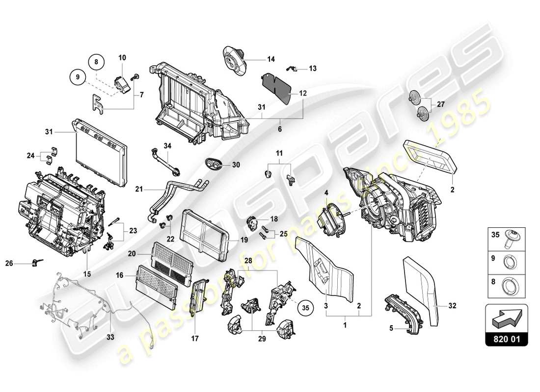 lamborghini urus (2022) sistema de aire acondicionado con regulación electrónica esquema de piezas
