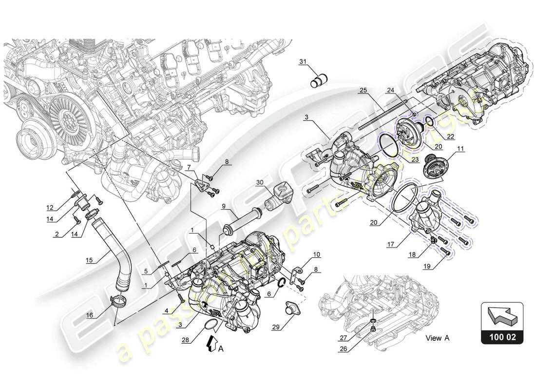 lamborghini 2018 (gt3 evo) diagrama de piezas de la bomba de aceite de agua