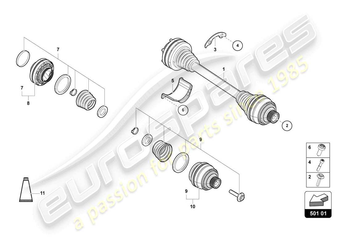 lamborghini urus (2020) diagrama de piezas del semieje