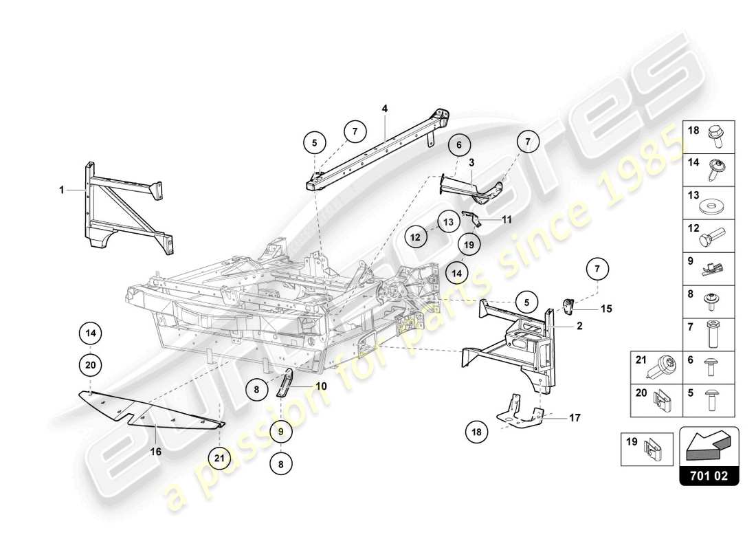 lamborghini ultimae (2022) parte delantera del marco de acabado diagrama de piezas