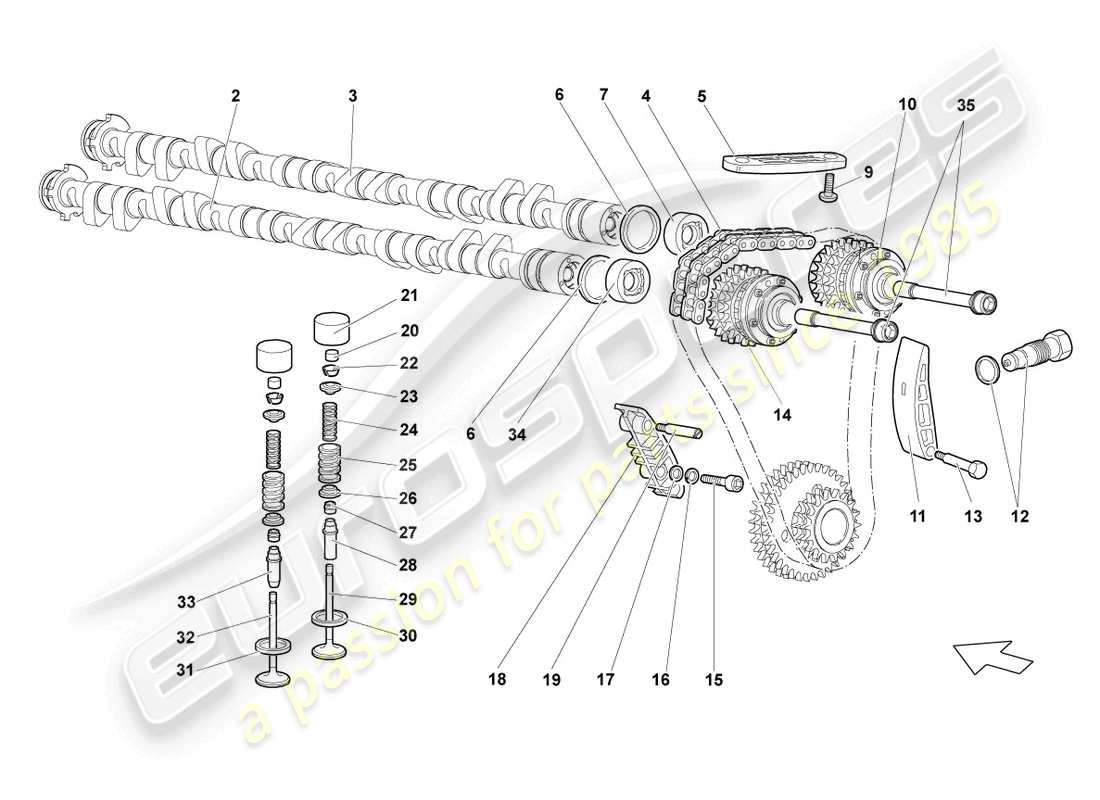 lamborghini reventon árbol de levas, válvulas derecha diagrama de pieza
