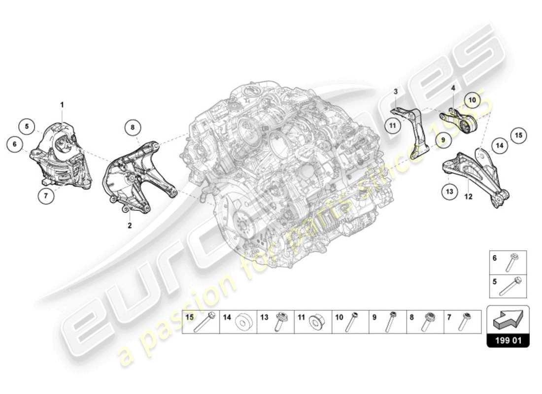 lamborghini urus (2020) diagrama de piezas del soporte del motor