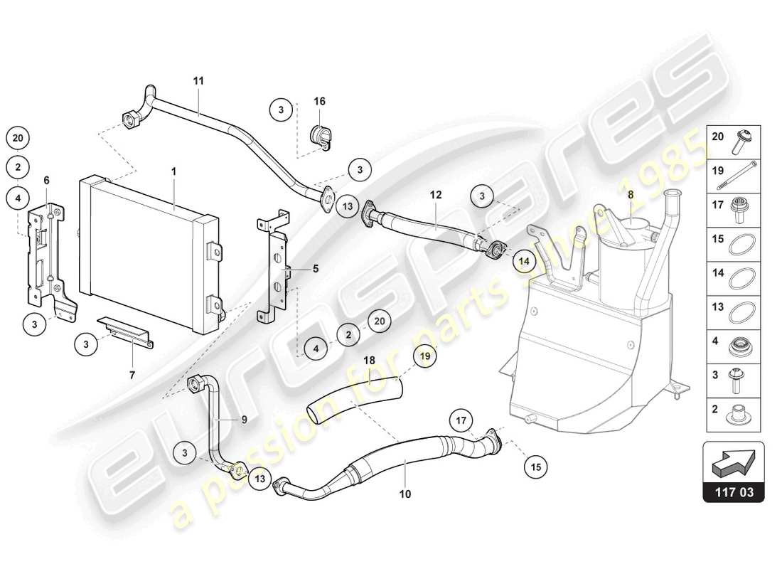 lamborghini ultimae (2022) diagrama de piezas del enfriador de aceite