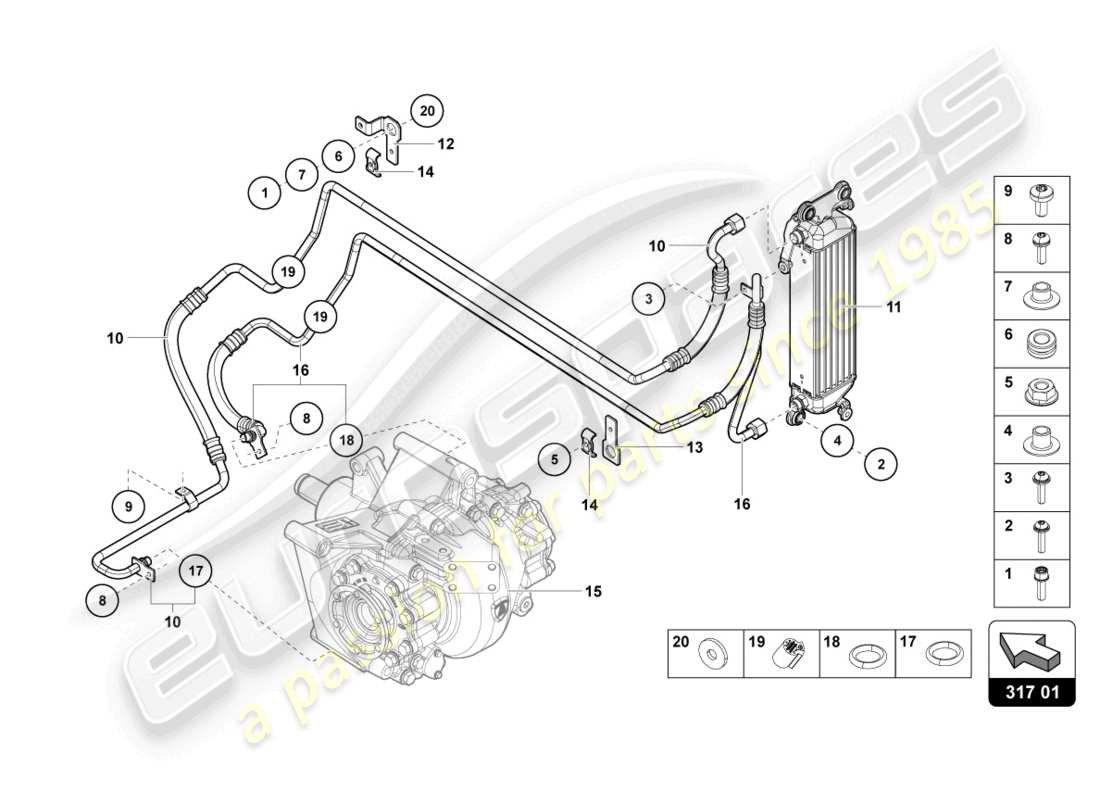 lamborghini ultimae (2022) diagrama de pieza del enfriador de aceite trasero