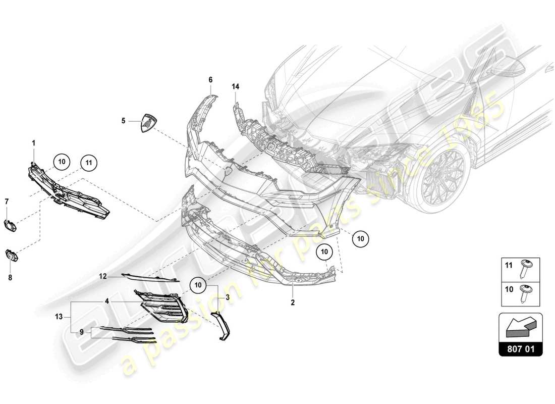 lamborghini urus (2021) inserto para parachoques delantero diagrama de piezas