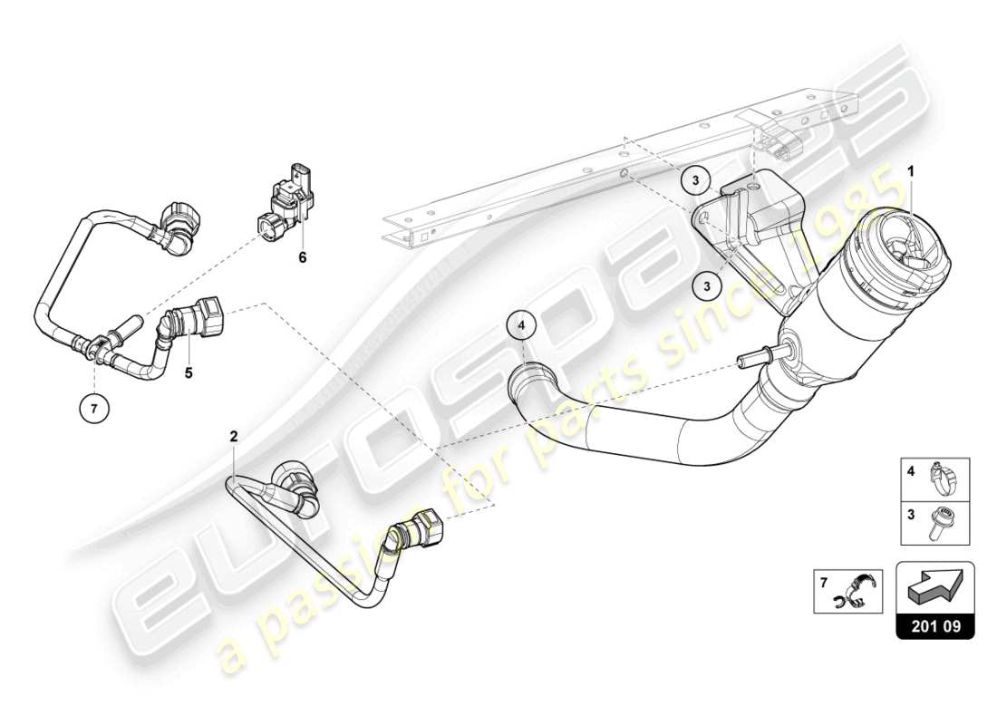 lamborghini tecnica (2024) diagrama de piezas del cuello de llenado de combustible
