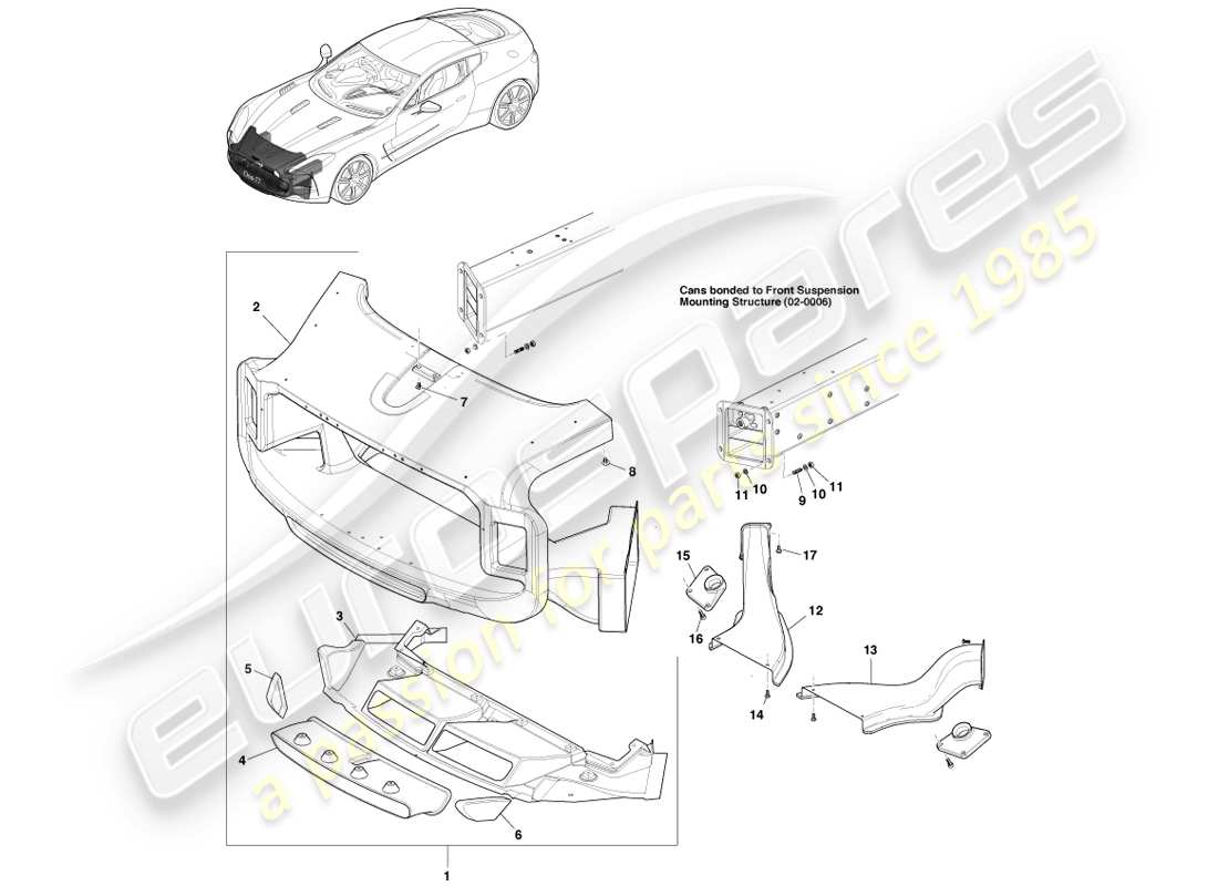 aston martin one-77 (2011) panel de apertura de rejilla diagrama de piezas