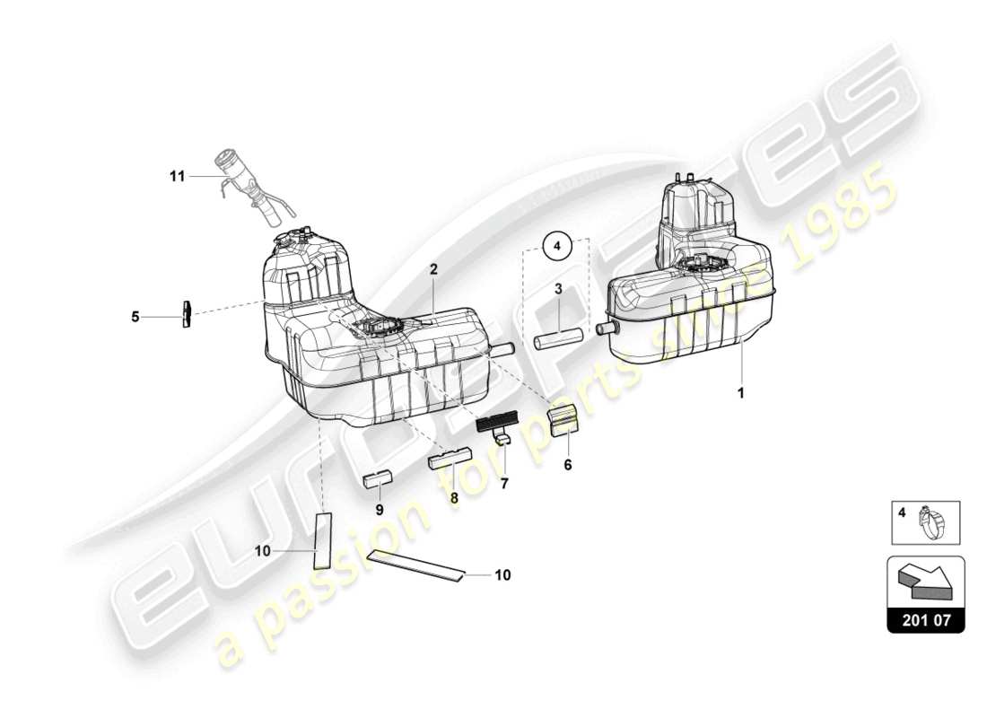 lamborghini tecnica (2024) diagrama de piezas del tanque de combustible