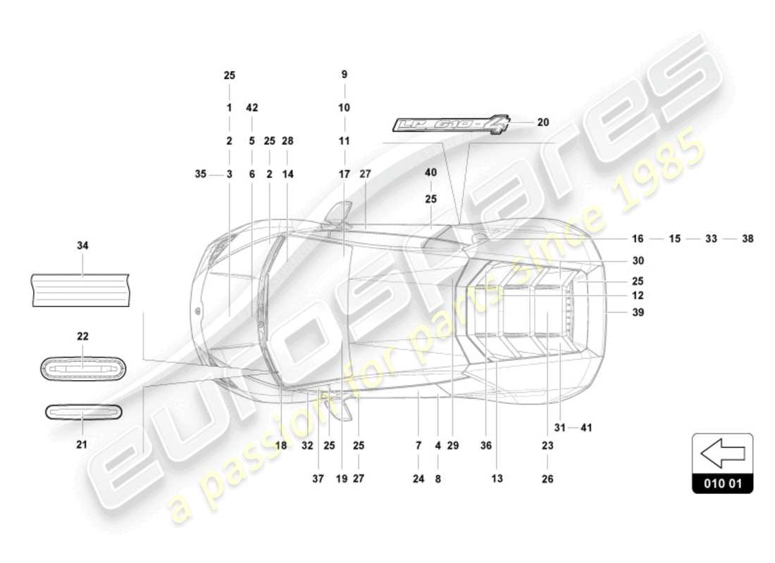 lamborghini evo spyder (2024) inscripciones/letras diagrama de piezas