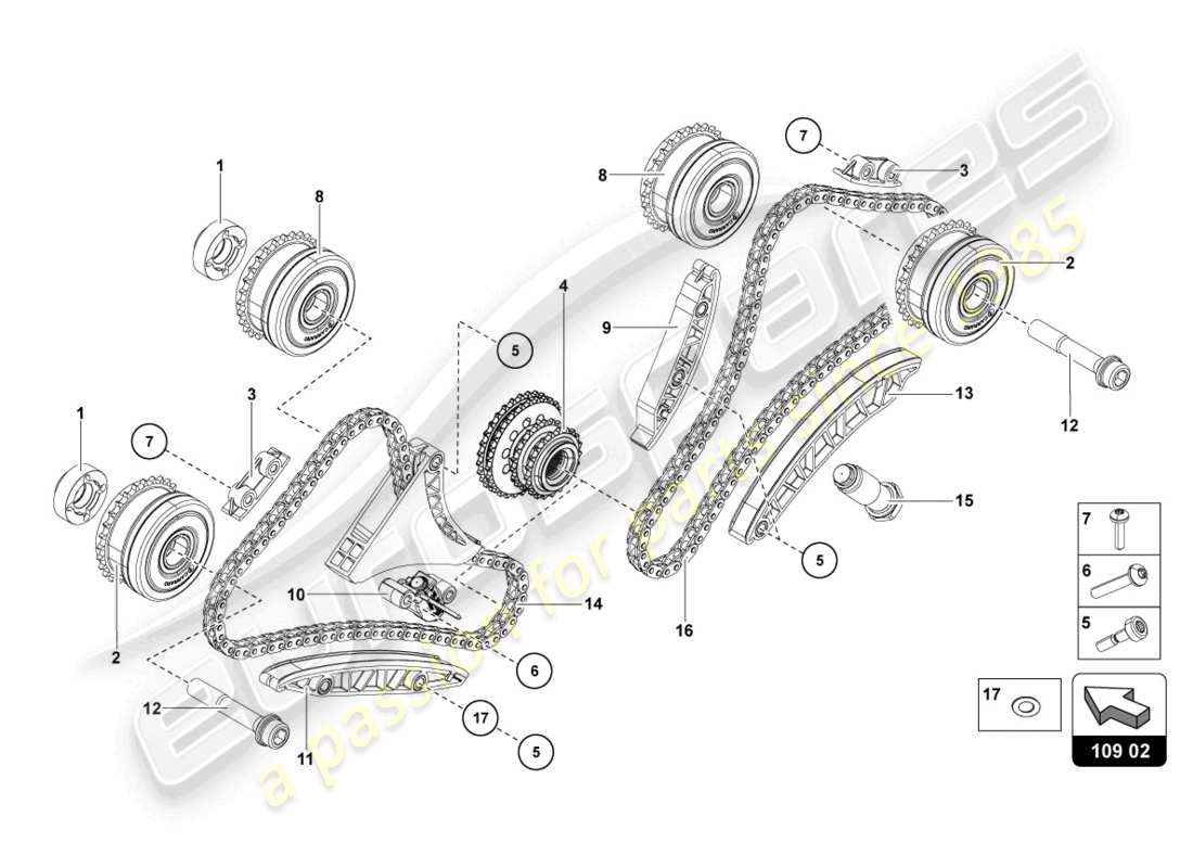 lamborghini ultimae (2022) diagrama de piezas de la cadena de distribución