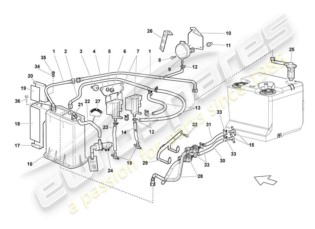 lamborghini reventon contenedor de carbón activado diagrama de piezas