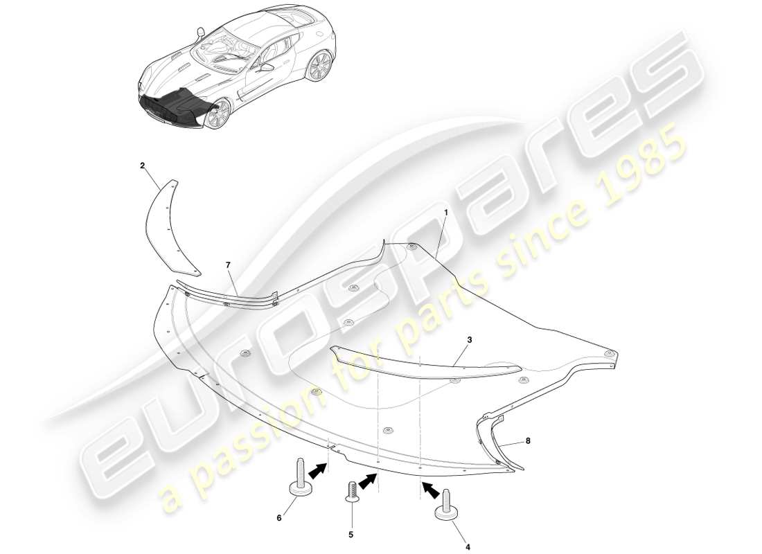 aston martin one-77 (2011) piso aerodinámico delantero diagrama de piezas