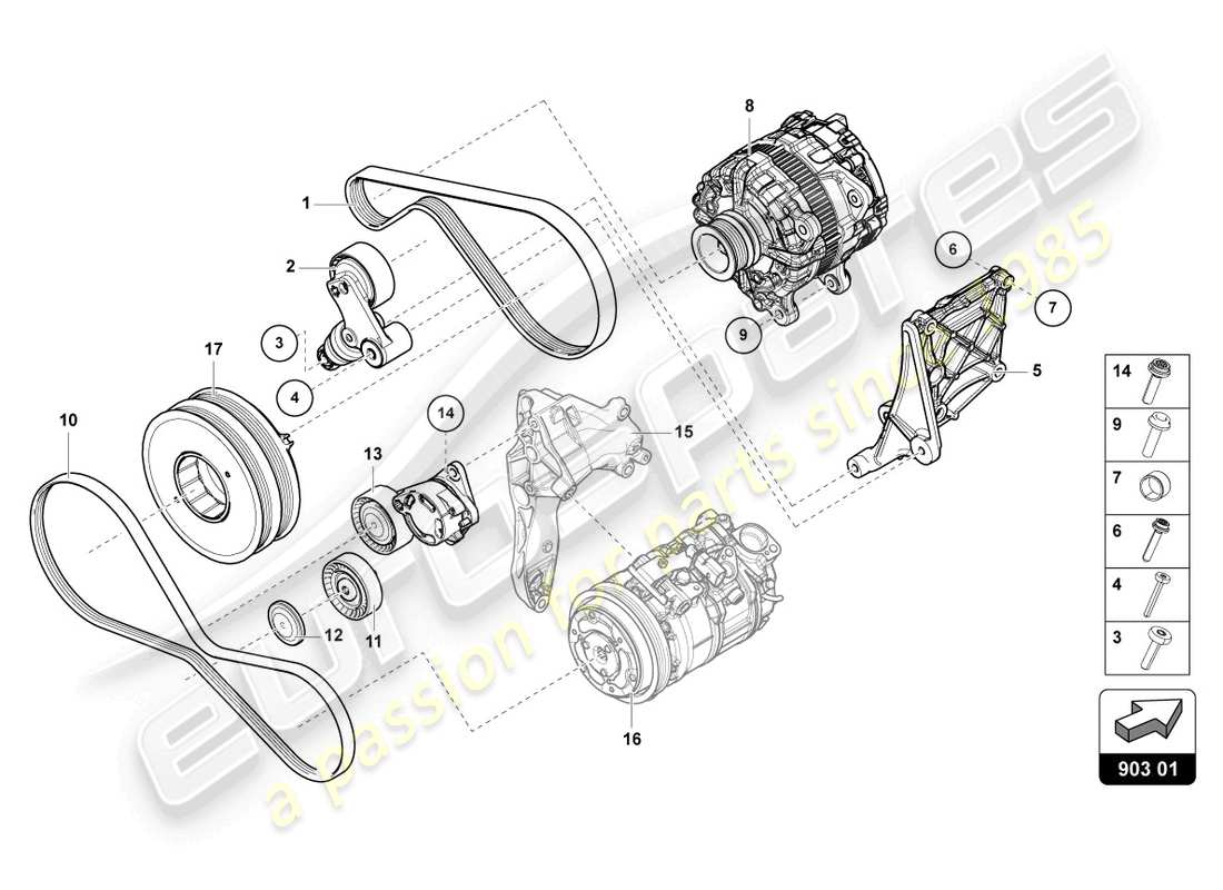 lamborghini urus (2021) diagrama de piezas del alternador