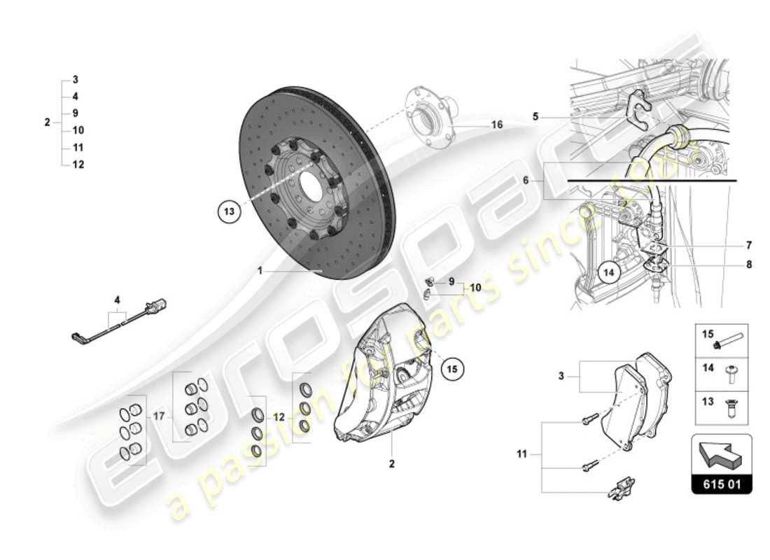 lamborghini 2022 (ultimae) diagrama de piezas del disco de freno delantero