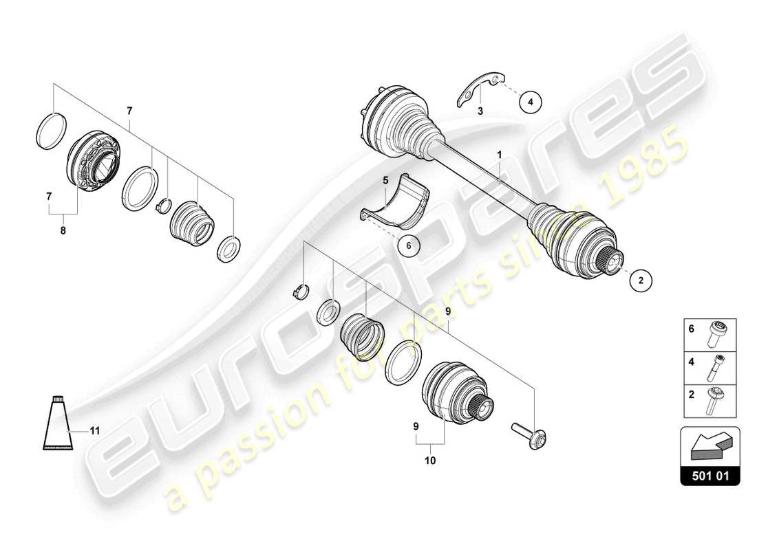 lamborghini urus performante (2023) diagrama de piezas del semieje