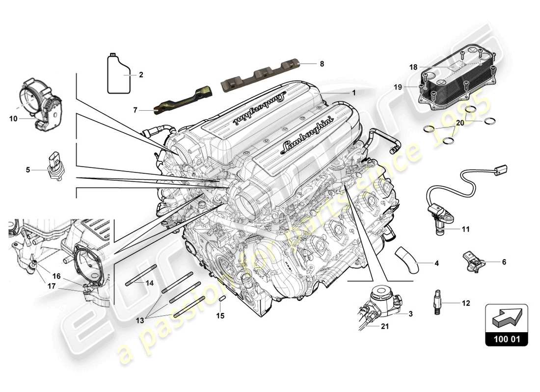 lamborghini super trofeo evo (2018) diagrama de piezas del motor completo