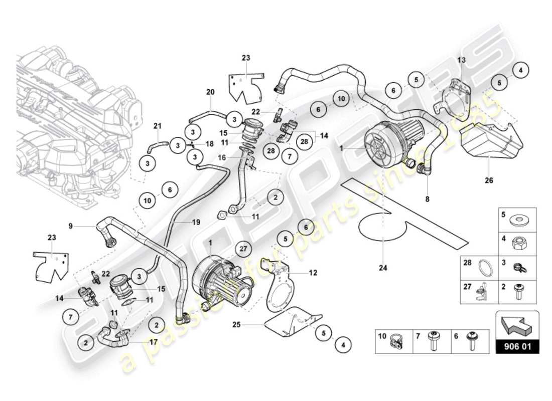 lamborghini ultimae (2022) bomba de aire secundario diagrama de piezas