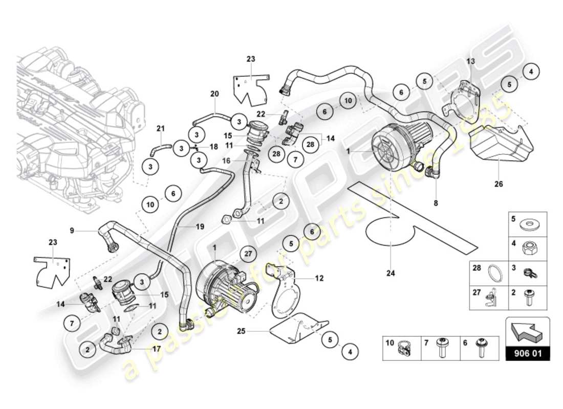 lamborghini ultimae (2022) diagrama de piezas de la bomba de aire secundario