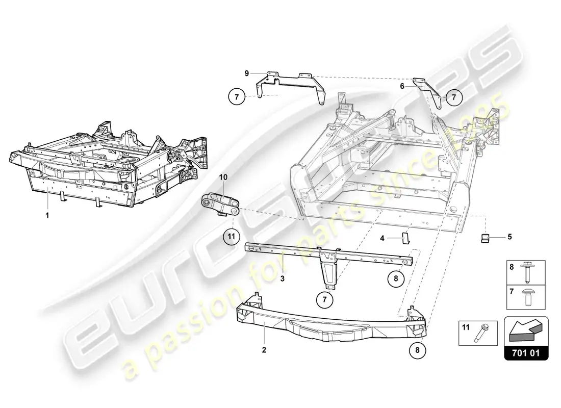 lamborghini lp700-4 coupe (2013) marco de adorno parte delantera diagrama de piezas