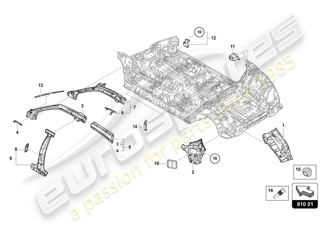 lamborghini urus performante (2023) panel lateral, lado interior diagrama de piezas