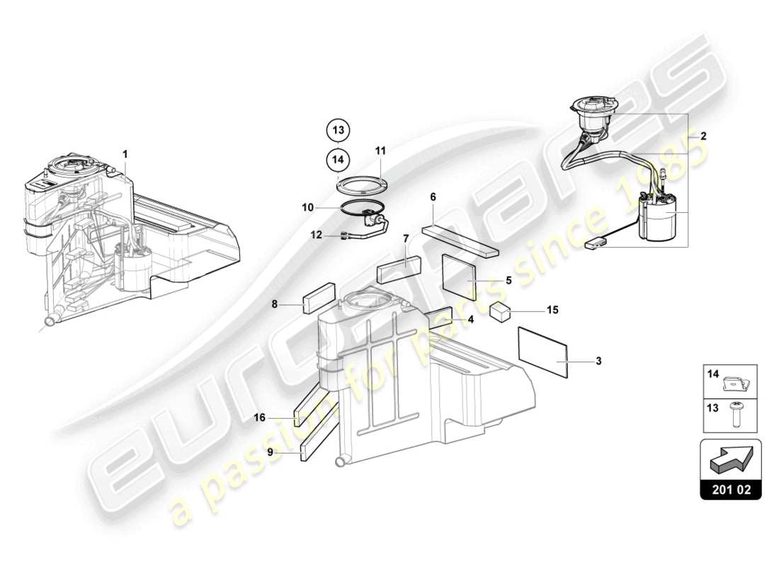 lamborghini ultimae (2022) tanque de combustible izquierdo diagrama de piezas