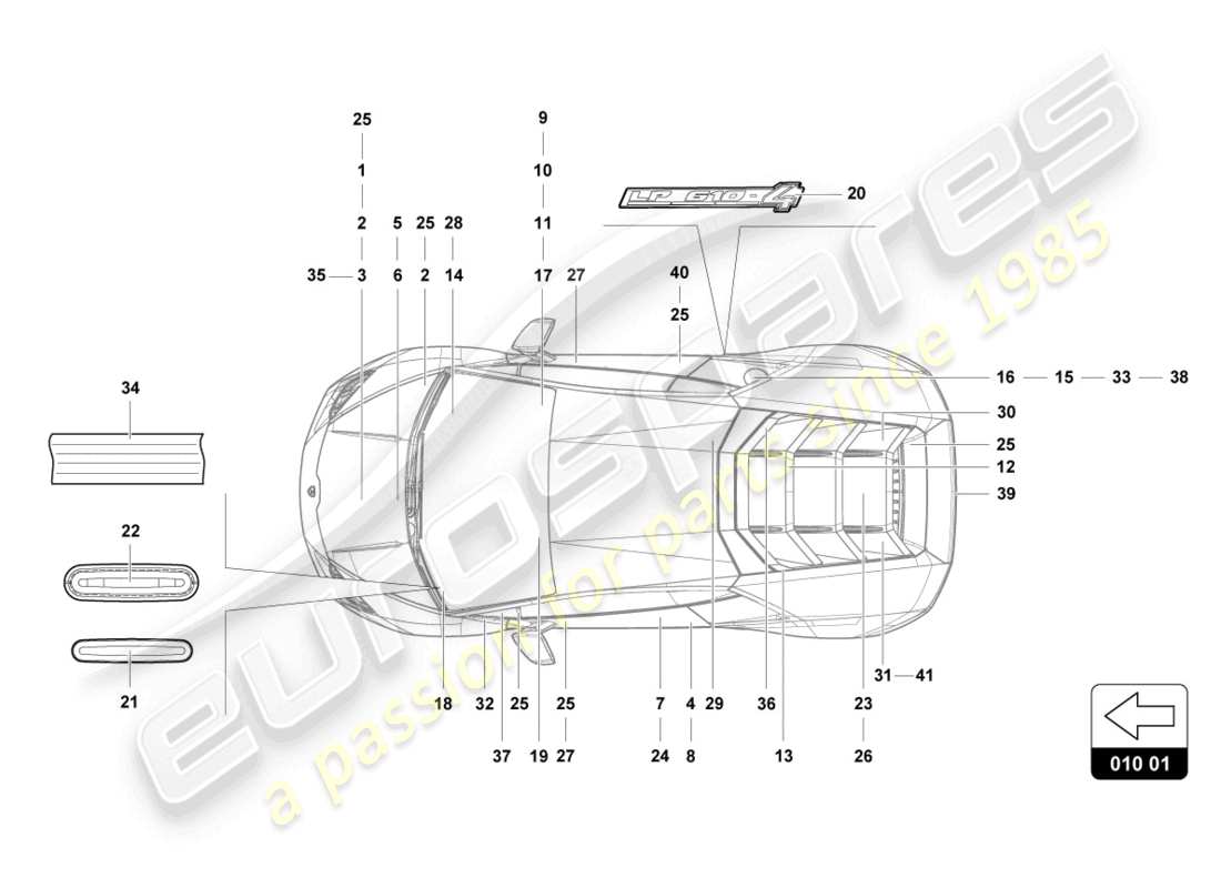 lamborghini evo coupe (2023) inscripciones/letras diagrama de piezas