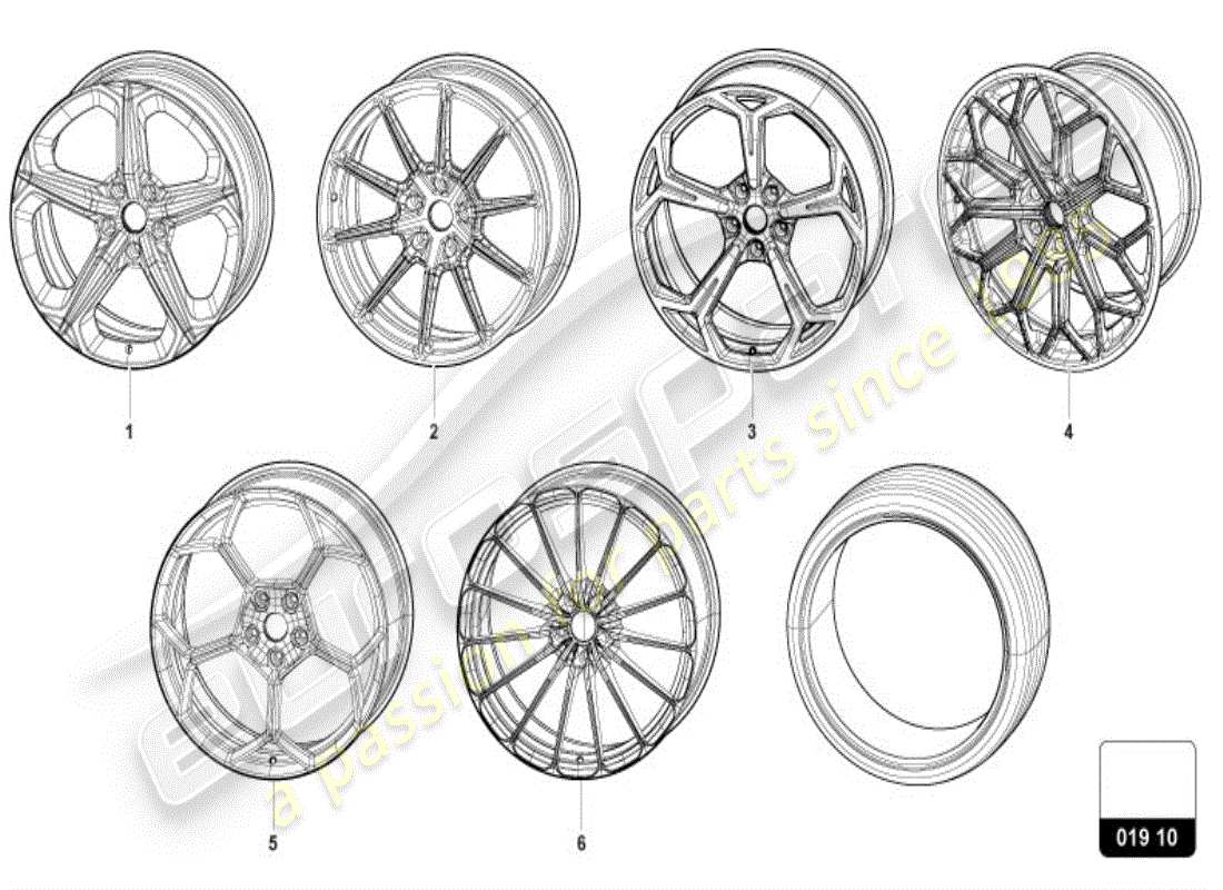 lamborghini urus s (accessories) diagrama de piezas de la rueda completa