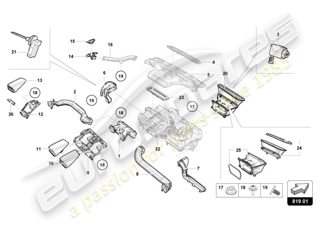 lamborghini tecnica (2024) diagrama de piezas de ventilación de aire