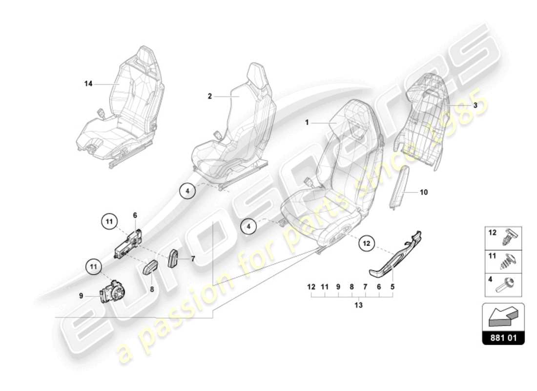 lamborghini tecnica (2024) diagrama de piezas de seat
