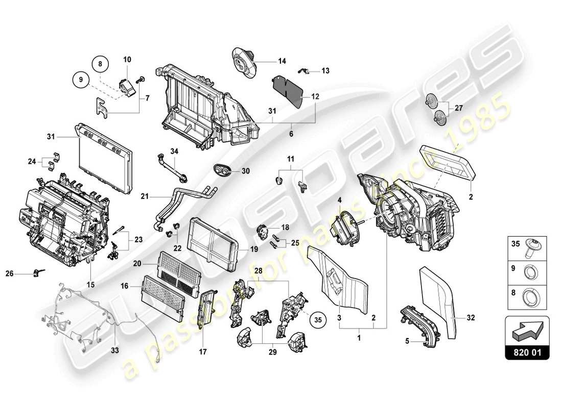 lamborghini urus (2021) sistema de aire acondicionado con regulación electrónica esquema de piezas