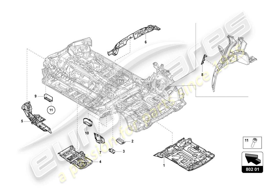 lamborghini urus (2021) diagrama de piezas de la placa inferior