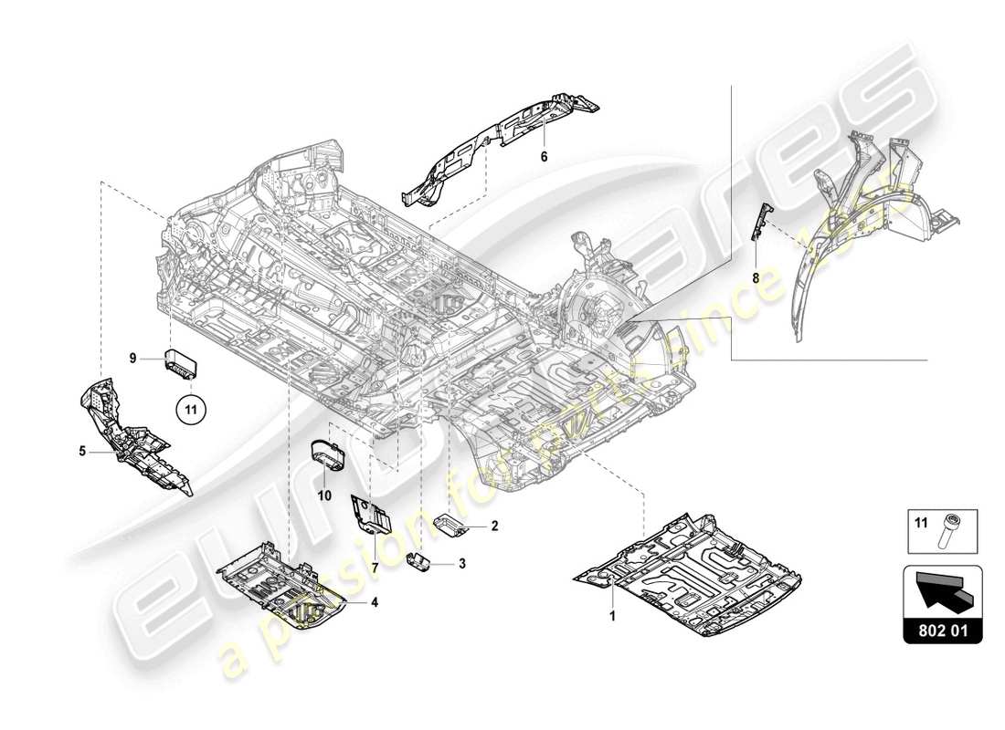 lamborghini urus (2021) placa inferior diagrama de piezas