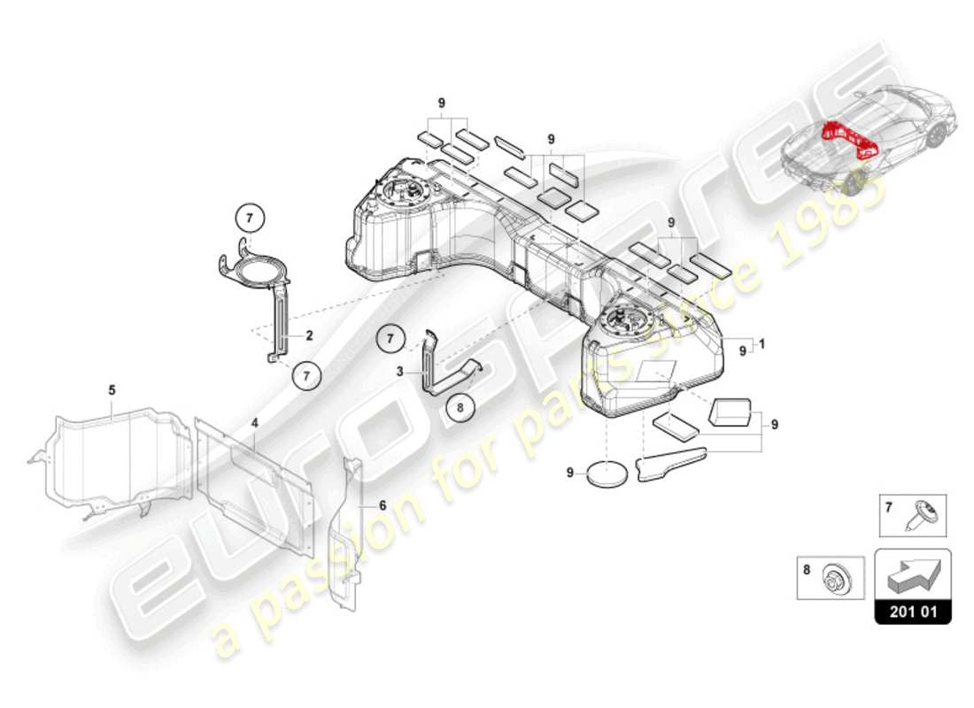 lamborghini revuelto coupe (2024) depósito de combustible diagrama de piezas