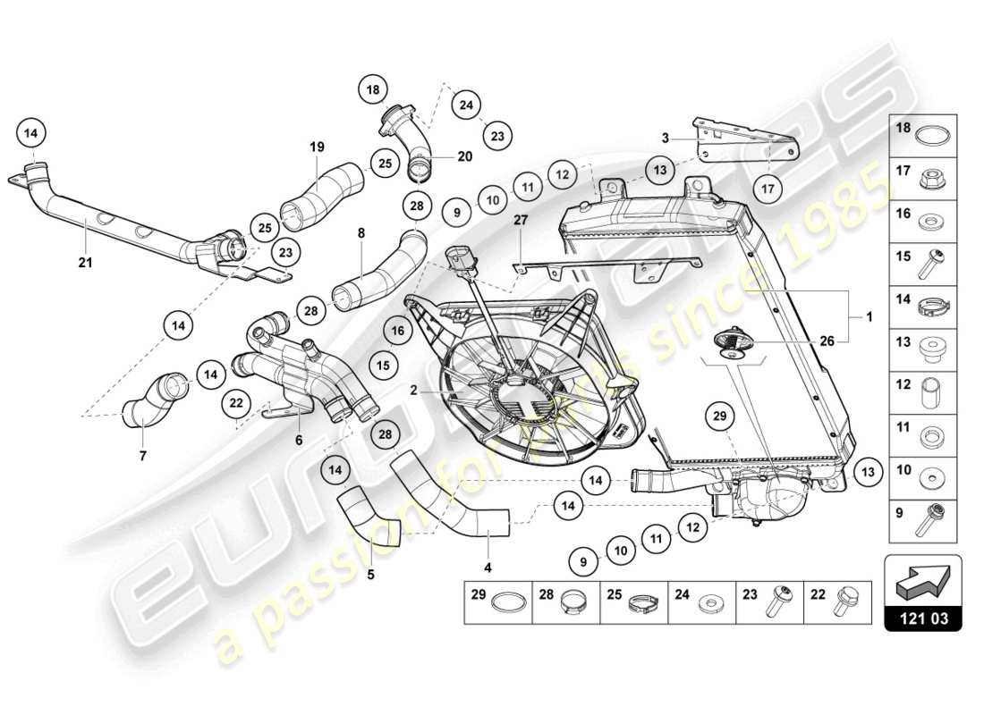 lamborghini ultimae (2022) enfriador para refrigerante diagrama de piezas