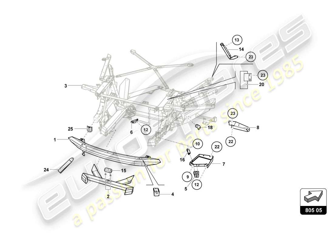 lamborghini super trofeo evo (2018) elementos exteriores del marco trasero diagrama de piezas