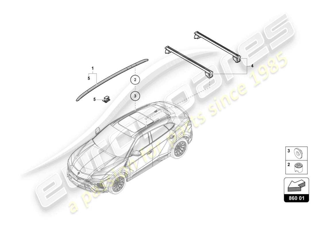lamborghini urus (2022) diagrama de pieza del riel del techo delantero