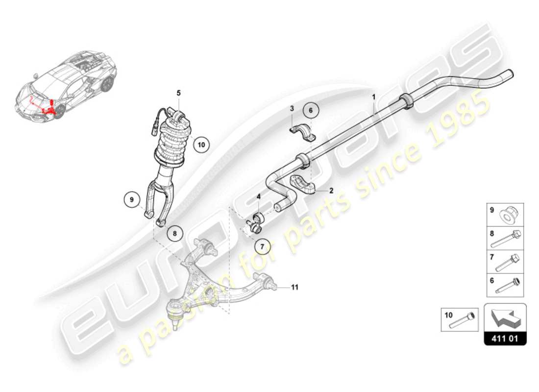 lamborghini revuelto coupe (2024) suspensión delantera diagrama de piezas