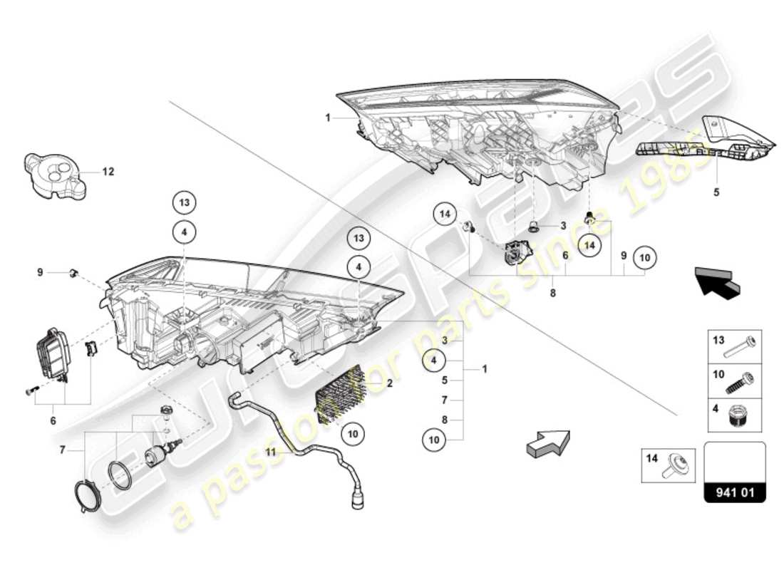 lamborghini urus (2021) diagrama de piezas del faro led