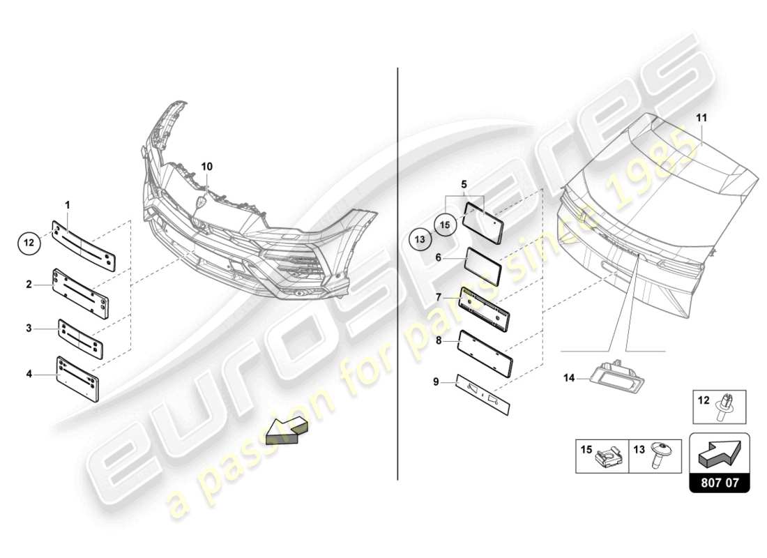 lamborghini urus performante (2023) portamatrícula diagrama de piezas