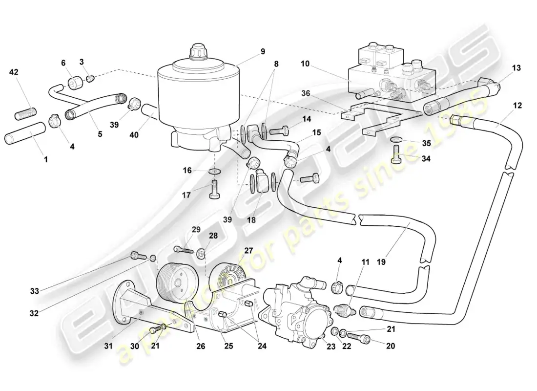 lamborghini murcielago coupe (2006) hydraulic system and fluid container with connect. pieces diagrama de piezas