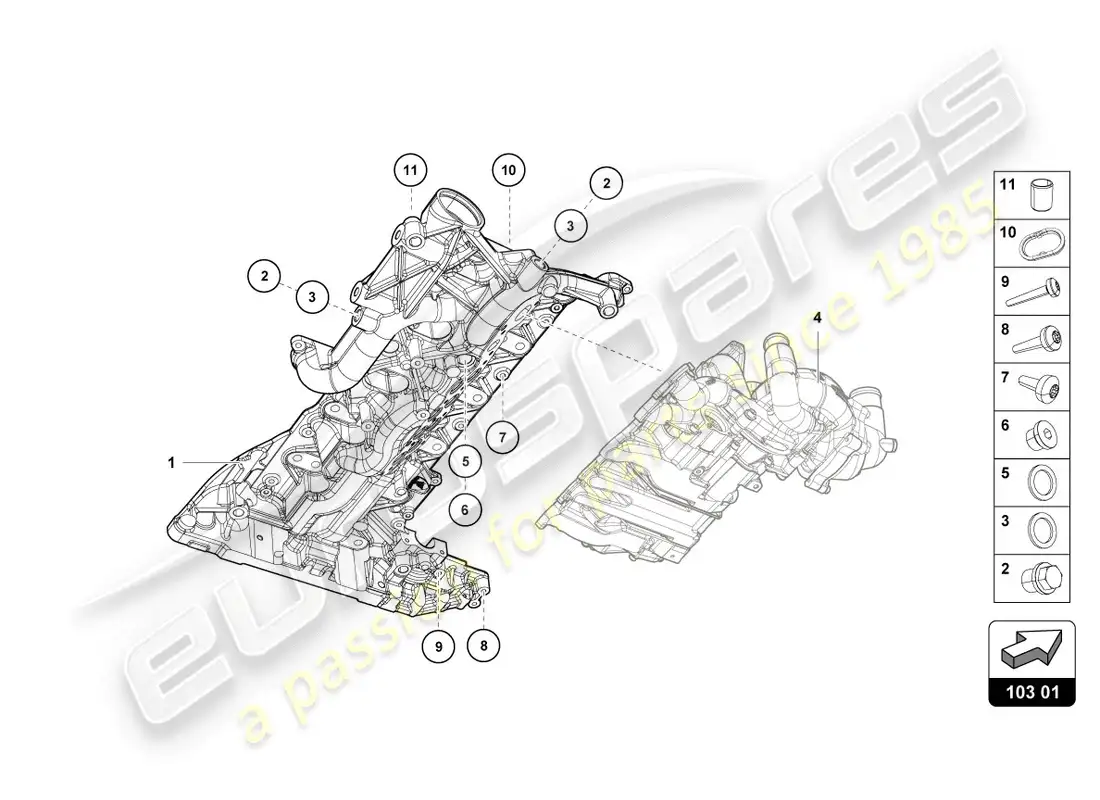 lamborghini evo coupe 2wd (2020) cárter de aceite del motor diagrama de piezas