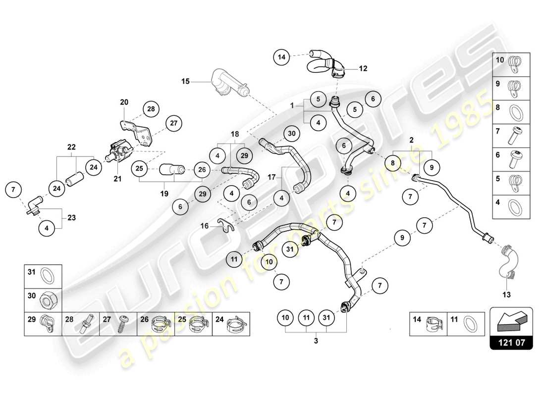 lamborghini urus (2022) diagrama de piezas del sistema de refrigeración