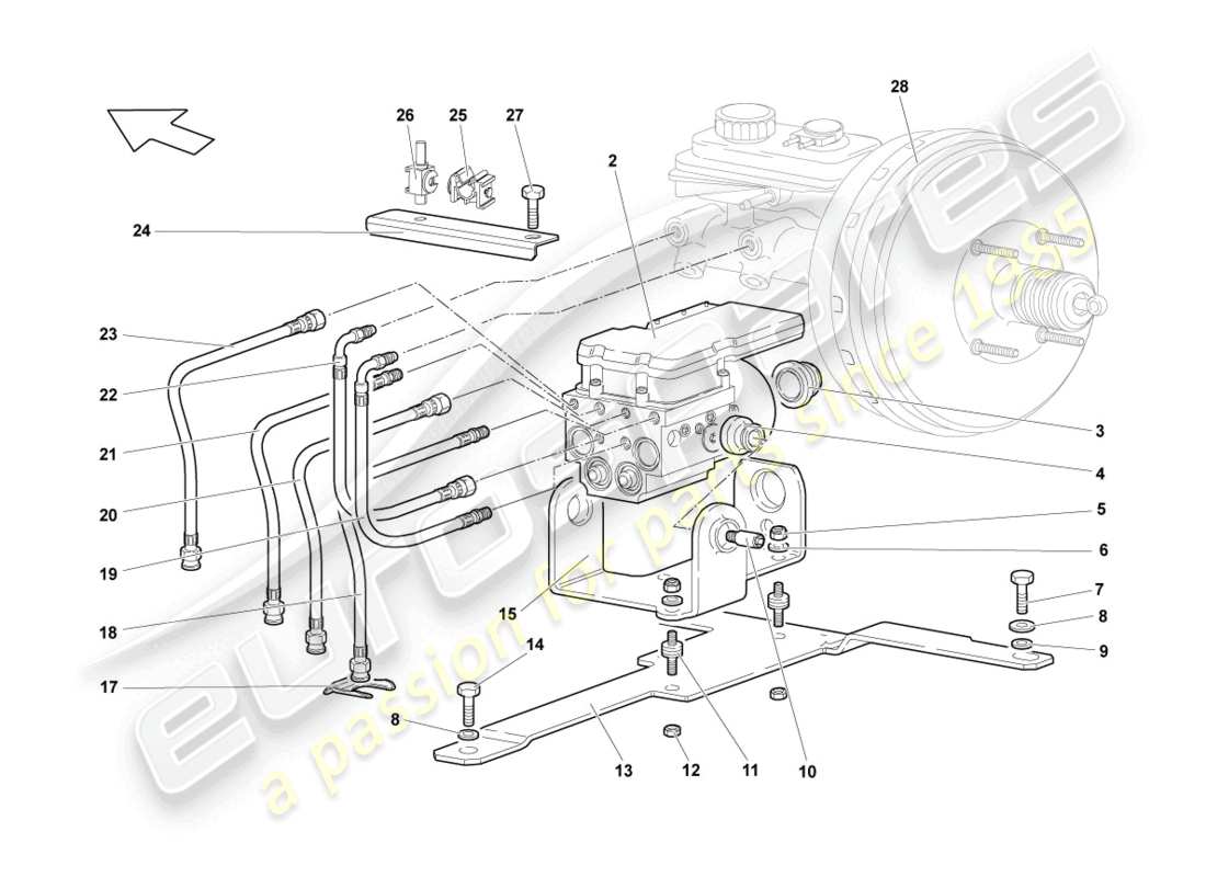 lamborghini reventon sistema de freno antibloqueo -abs- diagrama de piezas