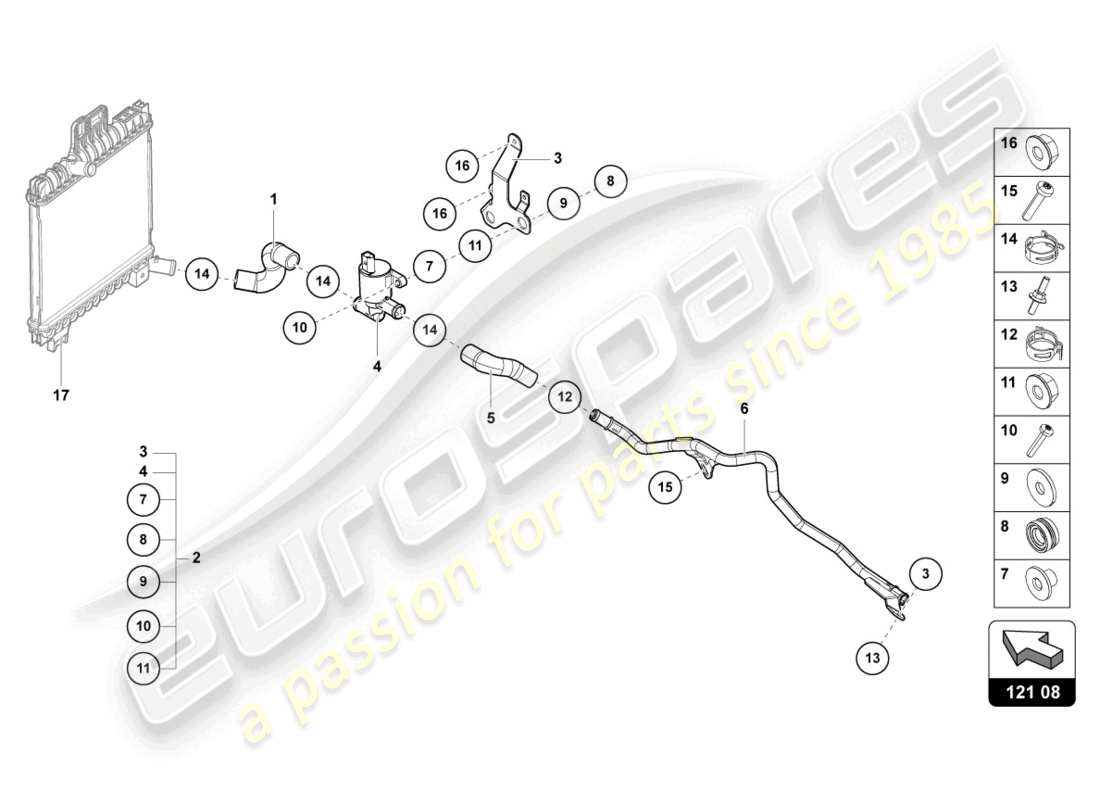 lamborghini urus (2022) diagrama de piezas del tubo de refrigerante
